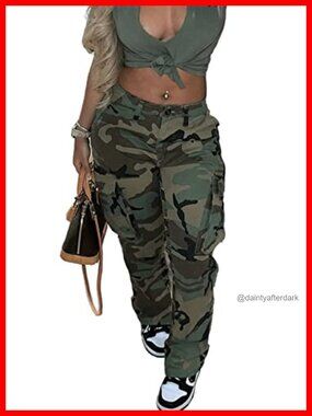 High Waist Camo Cargo Pants Women Military Pockets